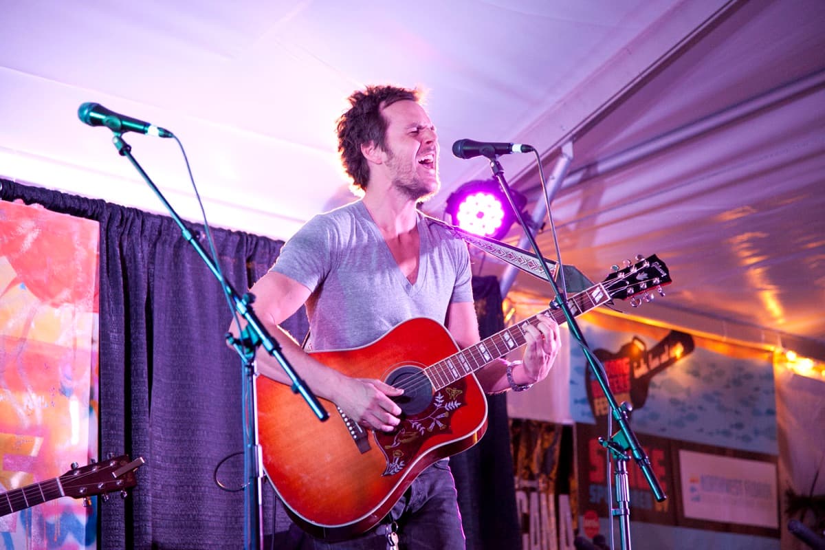 Live acoustic music at beach bonfire