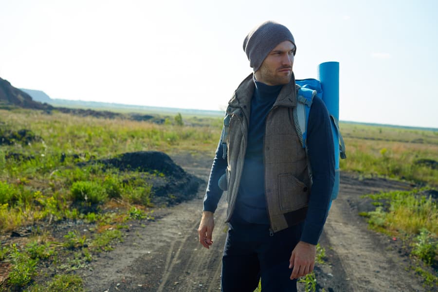 A man ready to go for a hiking trail